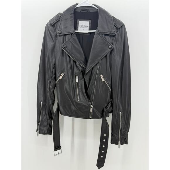 Womens Black Faux Leather Moto Jacket XS - Picture 1 of 5
